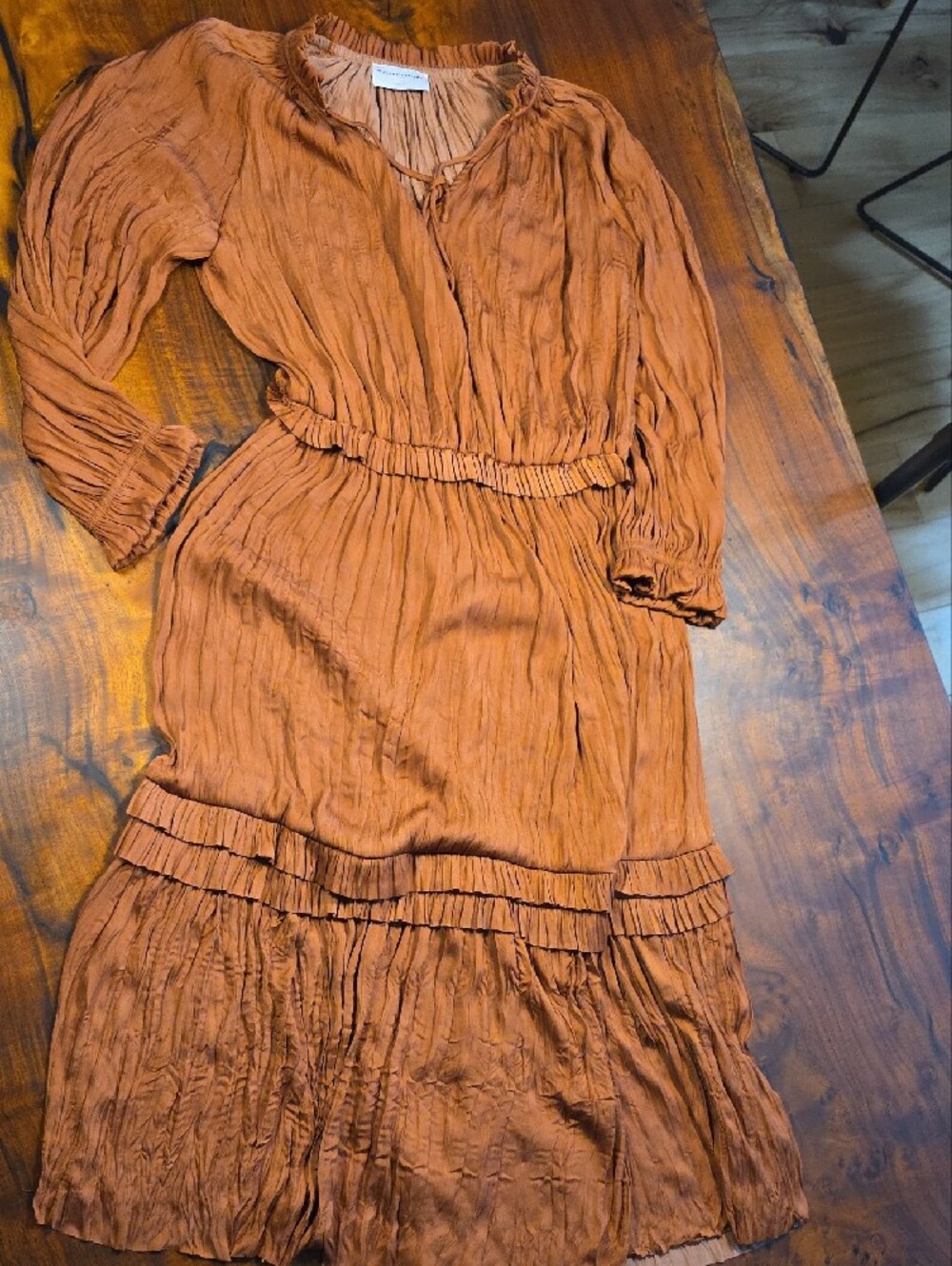 Modern Citizen Rust Orange Long Sleeve Ruffle Midi Dress